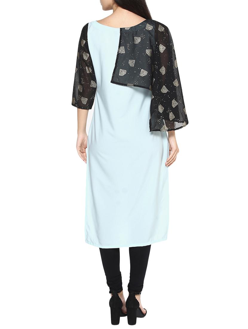 sky blue crepe straight kurta - 14529770 - Zoom Image - 3