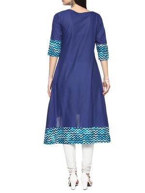 blue cotton high-low kurta - 14529779 - Standard Image - 3