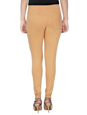 beige cotton lycra jeggings - 14529900 - Standard Image - 3