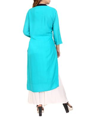blue rayon straight kurta - 14531354 - Standard Image - 3