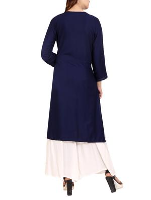 blue rayon straight kurta - 14531362 - Standard Image - 3