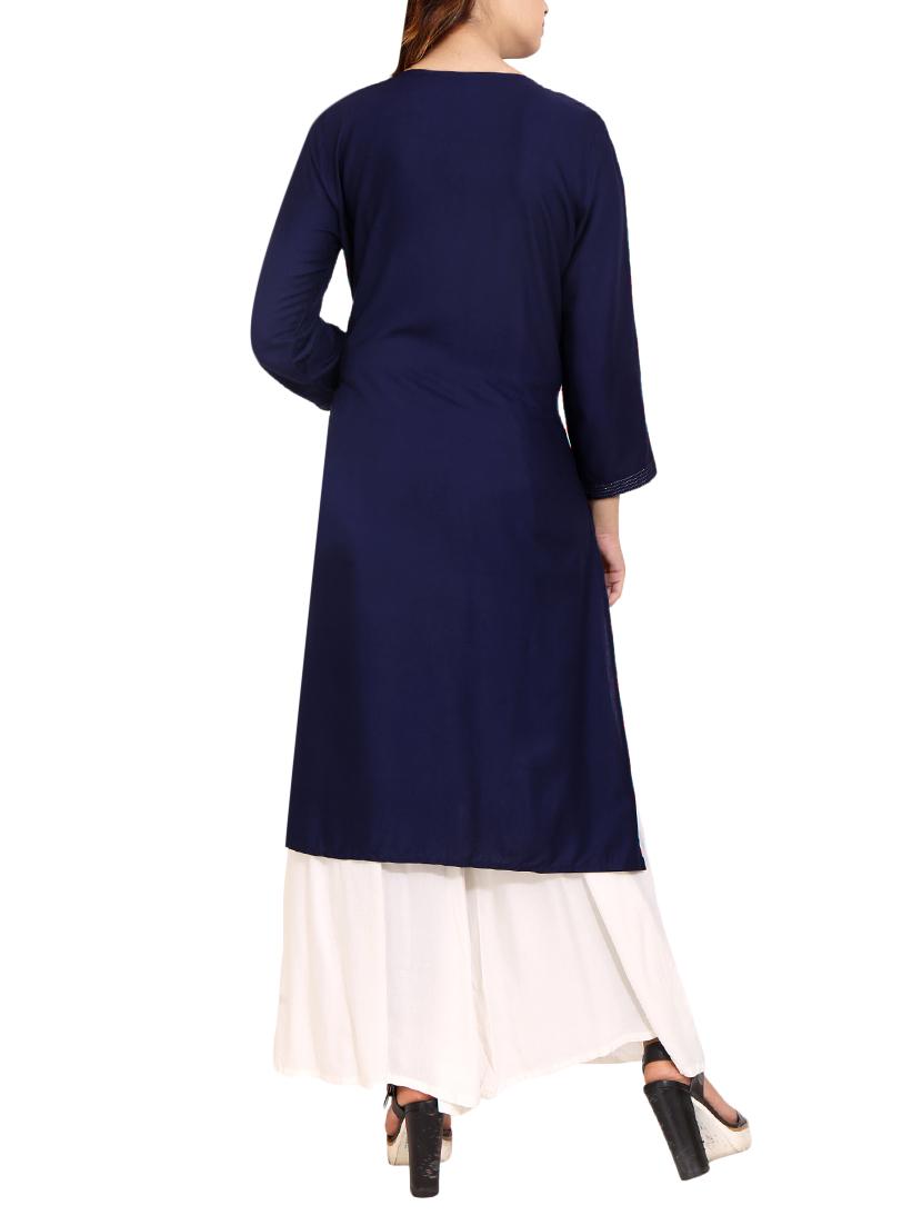 blue rayon straight kurta - 14531362 - Zoom Image - 3