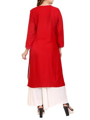 red rayon straight kurta - 14531363 - Standard Image - 3