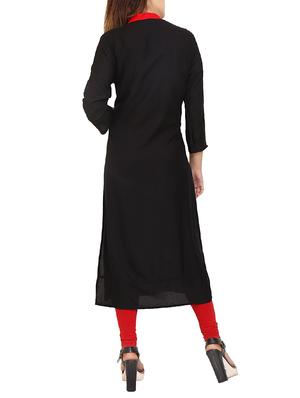 black rayon straight kurta - 14531367 - Standard Image - 3