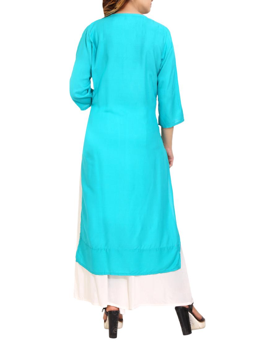 blue rayon straight kurta - 14531368 - Zoom Image - 3