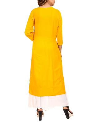 yellow rayon straight kurta - 14531370 - Standard Image - 3