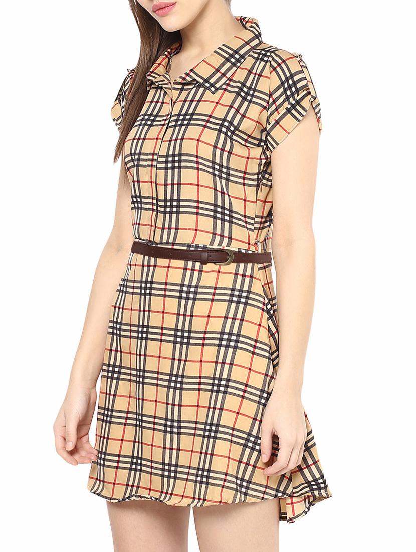 Multicolored checkered belted dress - 14531451 - Zoom Image - 3