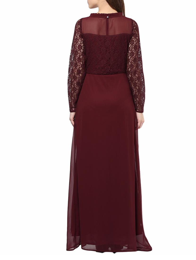 maroon solid maxi dress - 14531457 - Zoom Image - 3