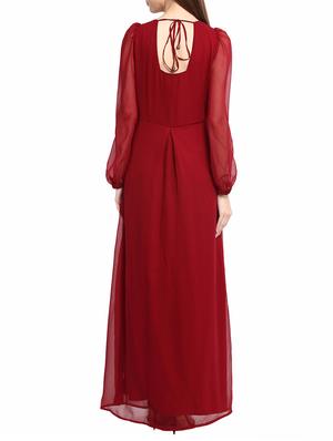maroon solidmaxi dress - 14531496 - Standard Image - 3