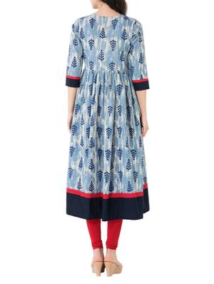 sky blue cotton flared indigo kurta - 14531995 - Standard Image - 3