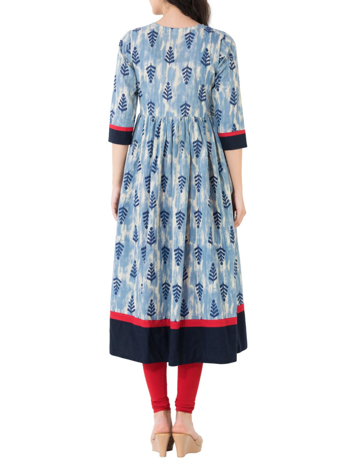 sky blue cotton flared indigo kurta - 14531995 - Zoom Image - 3