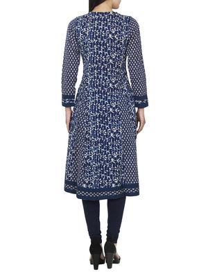 blue cotton a-line indigo kurta - 14532002 - Standard Image - 3