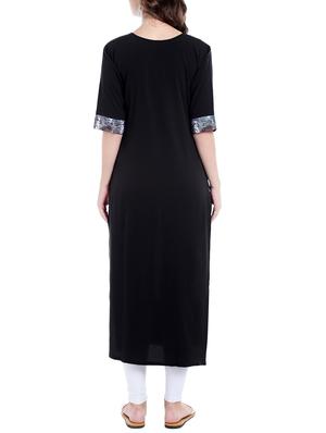 black crepe straight kurta - 14535030 - Standard Image - 3