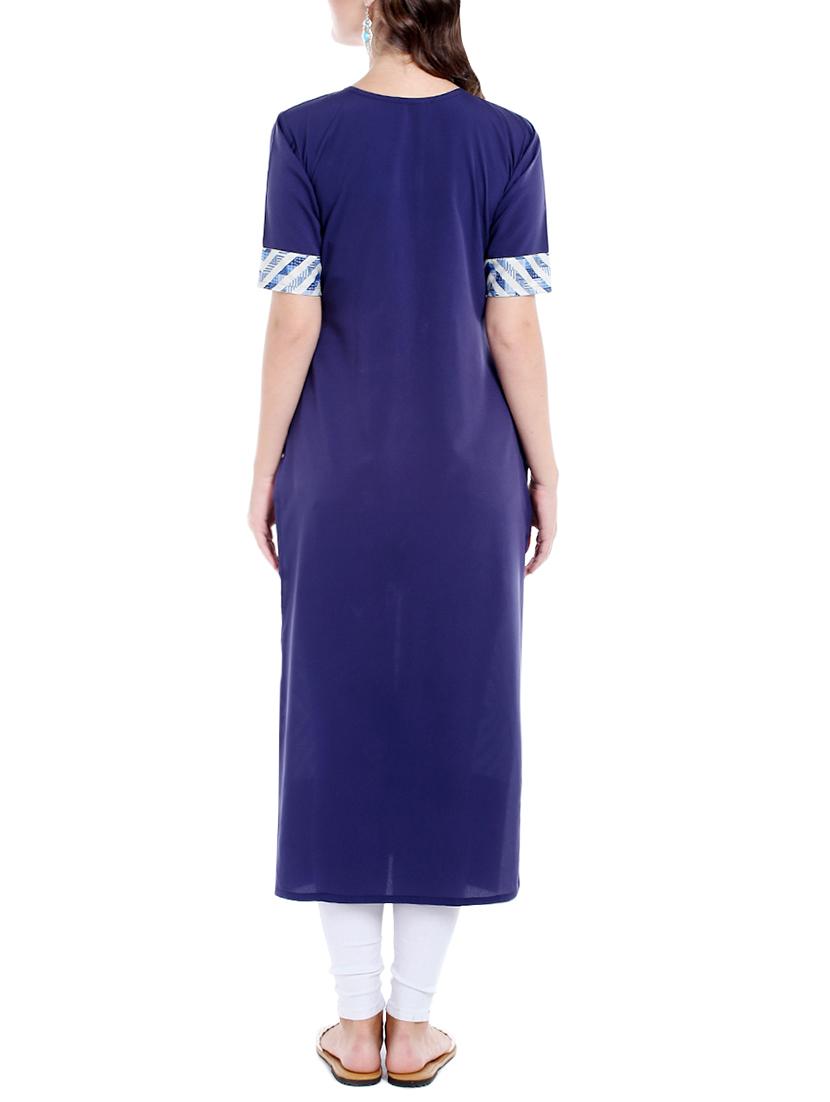 blue crepe straight kurta - 14535051 - Zoom Image - 3