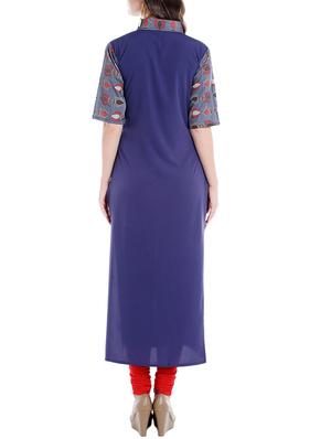 blue crepe straight kurta - 14535072 - Standard Image - 3