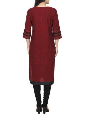 maroon cotton straight kurta - 14536292 - Standard Image - 3