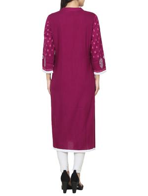 Magenta rayon straight kurta - 14536306 - Standard Image - 3