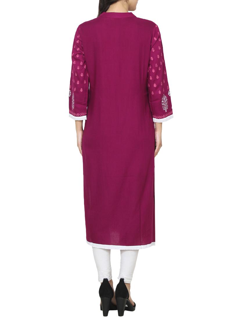 Magenta rayon straight kurta - 14536306 - Zoom Image - 3