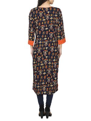 black rayon straight kurta - 14536307 - Standard Image - 3