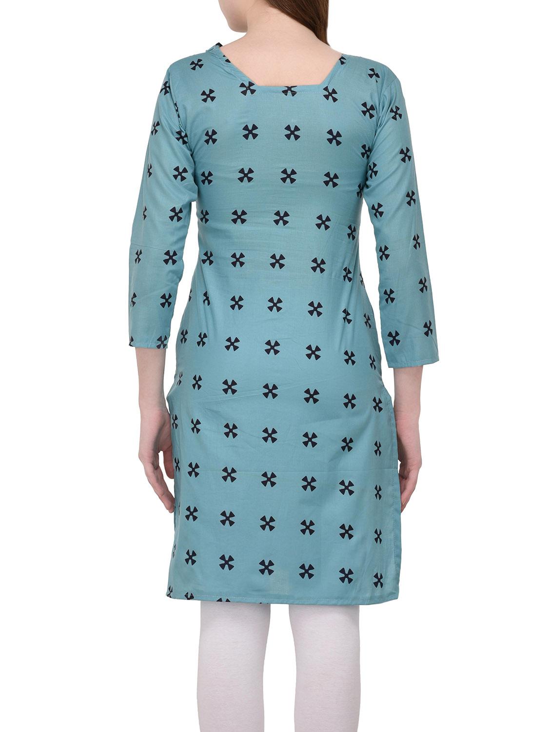sky blue cotton kurta - 14536499 - Zoom Image - 3