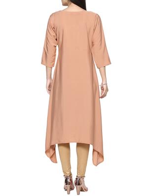 beige crepe asymmetric kurta - 14536817 - Standard Image - 3