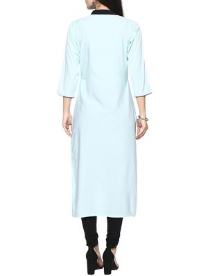 sky blue crepe straight kurta - 14536823 - Standard Image - 3