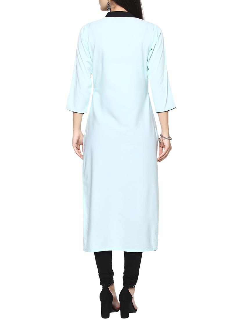 sky blue crepe straight kurta - 14536823 - Zoom Image - 3