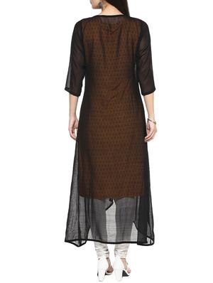 black & mustard crepe layered kurta - 14536829 - Standard Image - 3