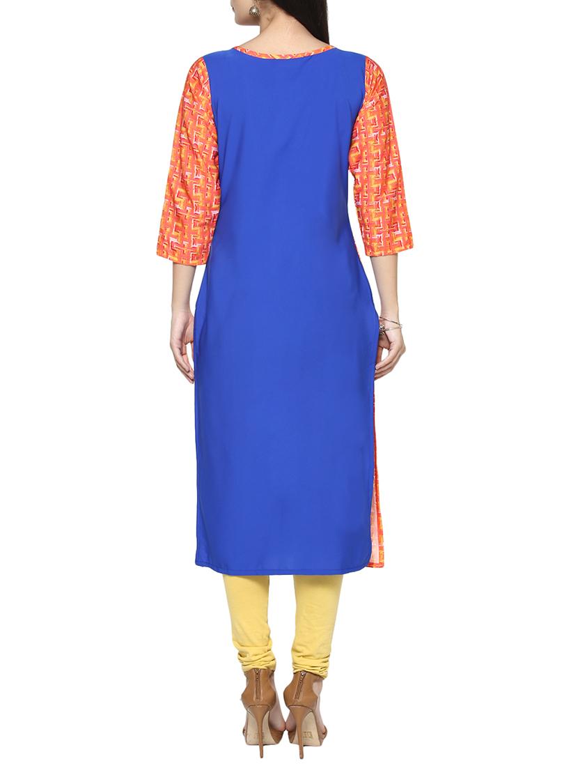 blue crepe straight kurta - 14536832 - Zoom Image - 3