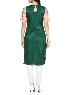 green poly silk straight kurta - 14536839 - Standard Image - 3