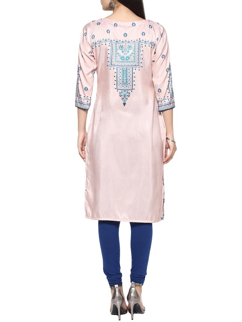pink poly silk straight kurta - 14536846 - Zoom Image - 3