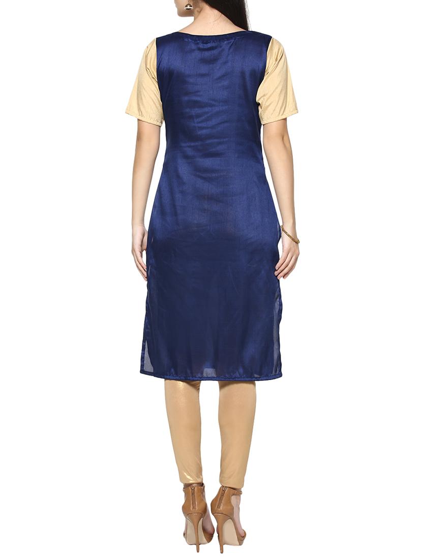 blue poly silk straight kurta - 14536847 - Zoom Image - 3