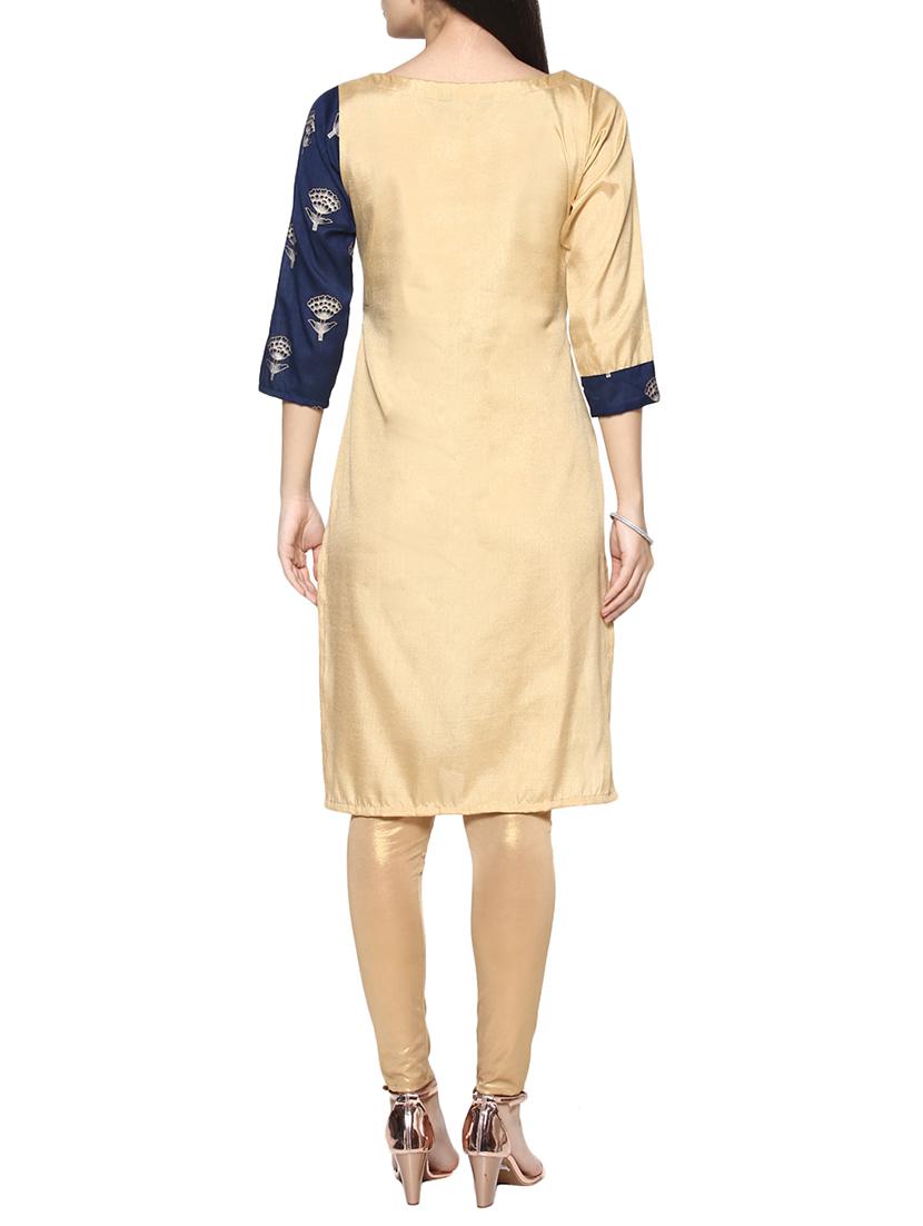 blue silk blend straight kurta - 14536850 - Zoom Image - 3