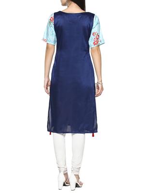 blue poly silk straight kurta - 14536851 - Standard Image - 3