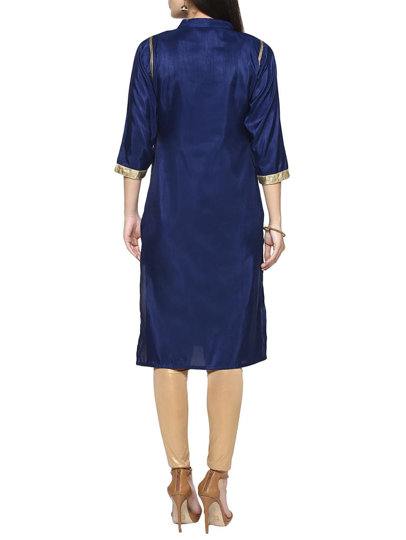 blue poly silk layered kurta - 14536853 - Zoom Image - 3
