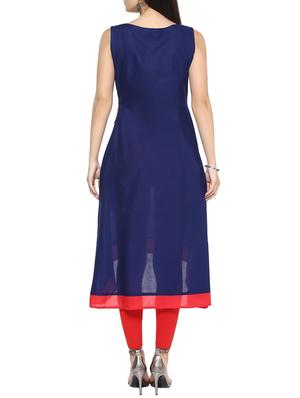 blue cotton high-low kurta - 14536855 - Standard Image - 3