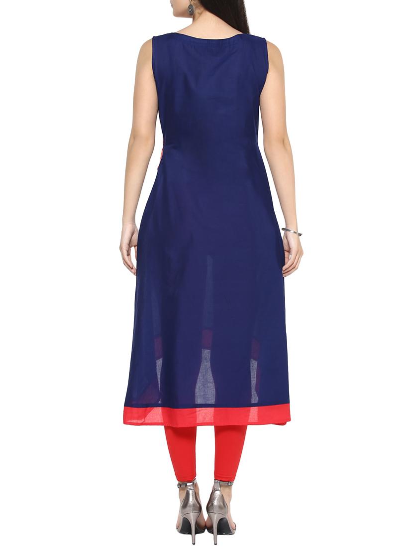 blue cotton high-low kurta - 14536855 - Zoom Image - 3