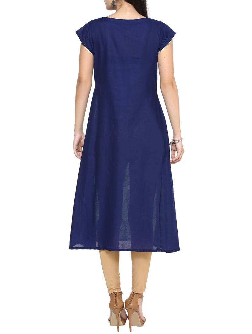 blue cotton a-line kurta - 14536856 - Zoom Image - 3