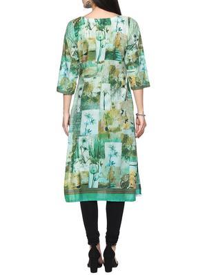 green cotton straight kurta - 14536858 - Standard Image - 3