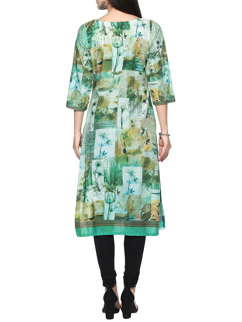 green cotton straight kurta - 14536858 - Zoom Image - 3