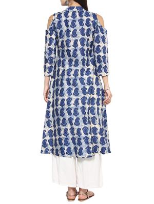 blue cotton A-line kurta - 14536860 - Standard Image - 3