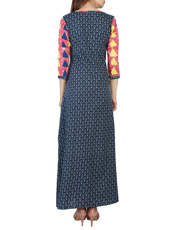 blue cotton a-line kurta - 14537485 - Zoom Image - 3