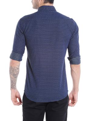navy blue cotton casual shirt - 14537498 - Standard Image - 3