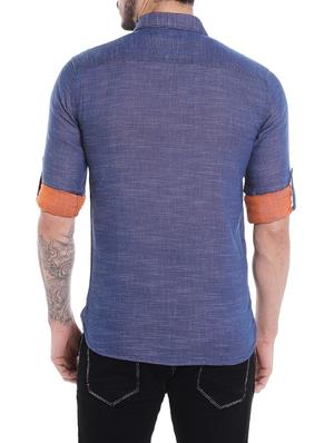 navy blue cotton casual shirt - 14537510 - Standard Image - 3