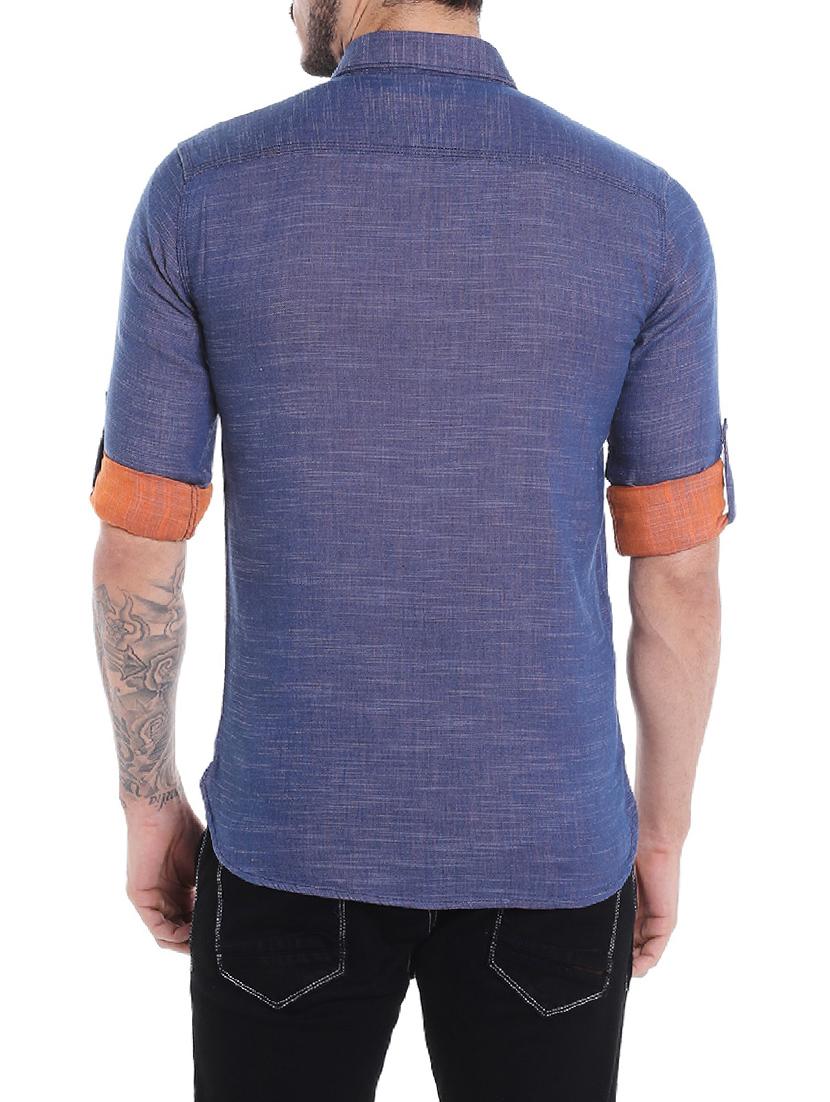 navy blue cotton casual shirt - 14537510 - Zoom Image - 3