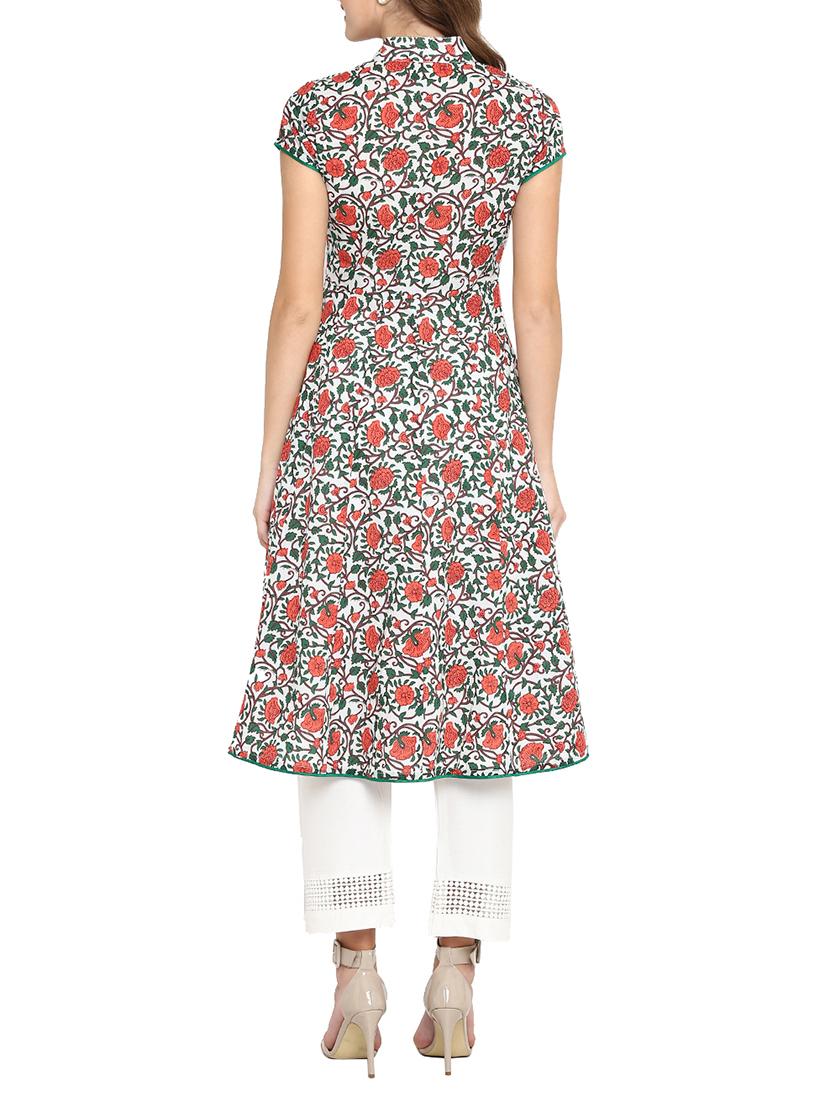 white cotton printed a-line kurta - 14538524 - Zoom Image - 3