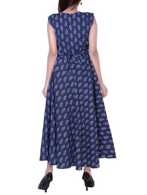 navy blue cotton flared kurta - 14539363 - Standard Image - 3