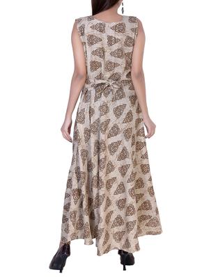 beige cotton flared kurta - 14539372 - Standard Image - 3