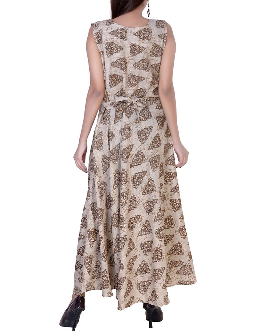 beige cotton flared kurta - 14539372 - Zoom Image - 3