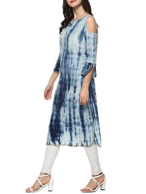 blue cotton straight indigo kurta - 14539719 - Standard Image - 3